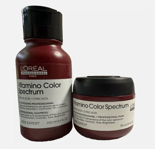L'oreal Vitamino Color Spectrum Shampoo 100ml and mask 75ml set-travel size